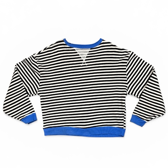 FREE PEOPLE WE THE FREE OVERSIZED STRIPE SWEATSHIRT BLUE CONTRAST CREWNECK - Picture 3 of 11